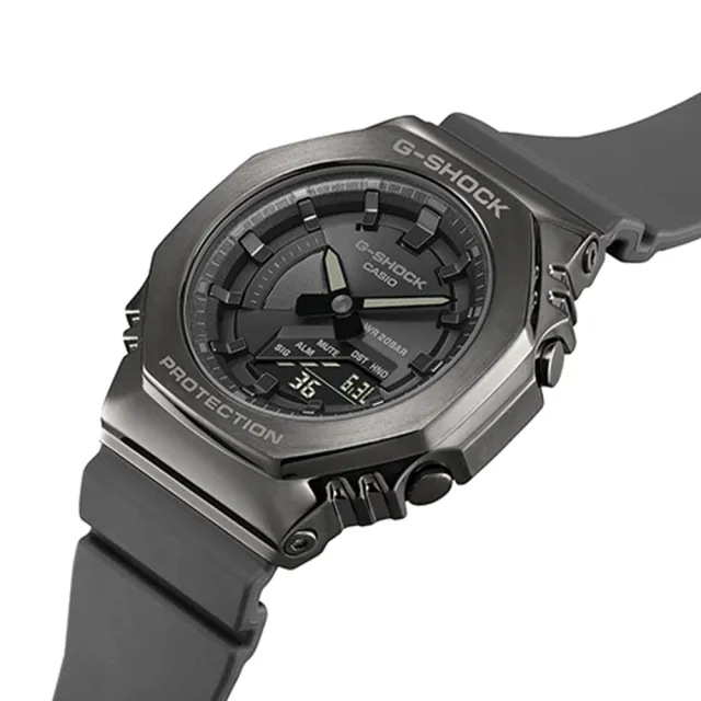 【CASIO 卡西歐】G-SHOCK 金屬時尚八角髮絲紋雙顯錶  禮物(GM-S2100B-8A/速)