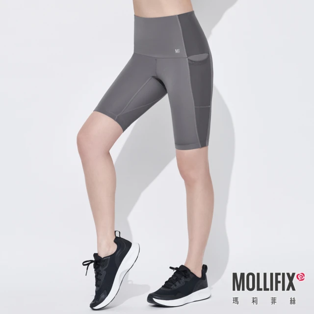 【Mollifix 瑪莉菲絲】高彈力訓練五分褲、瑜珈服、Legging(日暮灰)