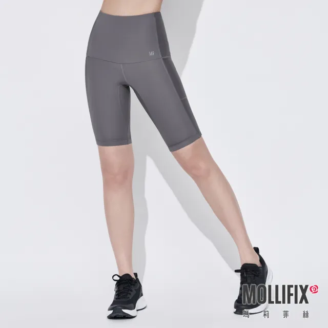 【Mollifix 瑪莉菲絲】高彈力訓練五分褲、瑜珈服、Legging(日暮灰)