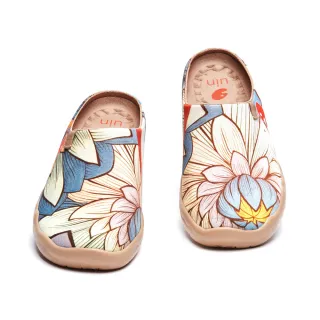 【uin】西班牙原創設計 女鞋 半包鞋 荷與蓮半拖彩繪休閒鞋W1122487(彩繪)