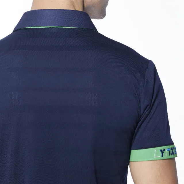 【Lynx Golf】男款吸溼排汗袖口造型設計胸袋款短袖POLO衫/高爾夫球衫(深藍色)