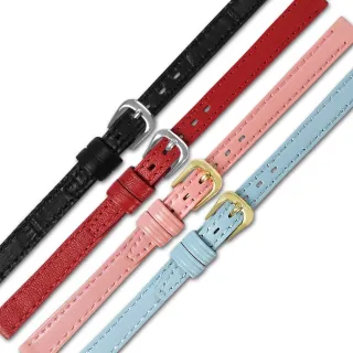 【Watchband】8mm / 各品牌通用 簡約質感 不鏽鋼扣頭 真皮錶帶(黑/紅/藍/粉)
