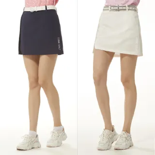 【Lynx Golf】女款彈性舒適素面外觀Lynx貼膜造型後腰隱形拉鍊設計運動短裙(二色)