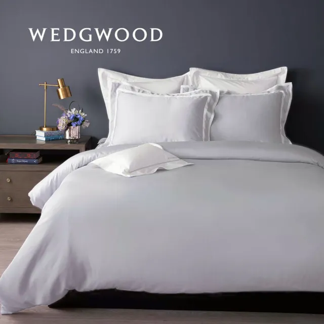 【WEDGWOOD】60支100%天絲素色兩用被枕套床包四件組-簡約淺灰(特大)