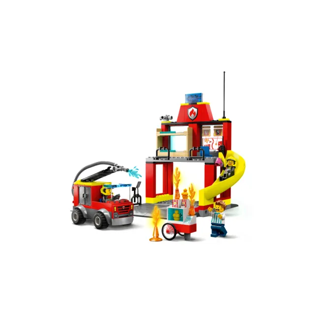 【LEGO 樂高】城市系列 60375 消防局和消防車(職人體驗 交通工具 玩具車)