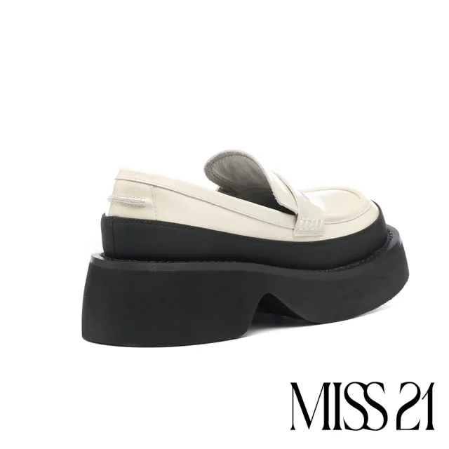 【MISS 21】霸氣復古霧感拼接牛漆皮大頭樂福厚底鞋(米白)