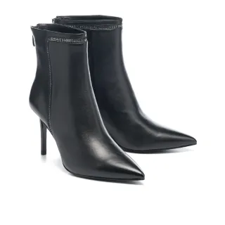 【AS 集團】時尚品味晶鑽拼接感羊皮美型尖頭高跟短靴(黑)