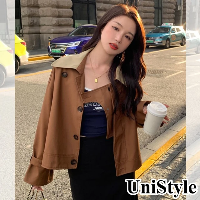 UniStyleUniStyle 短版長袖風衣外套 簡約設計感 女 ZM2205-179(咖啡)