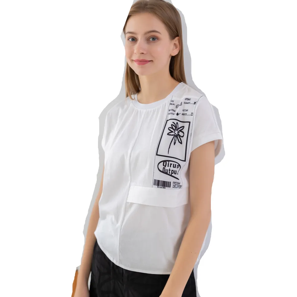 【Qiruo 奇若名品】春夏專櫃白色小包袖上衣8139A  刺繡圖案設計(胸)