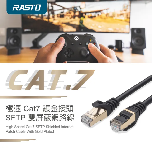 【RASTO】REC12 極速 Cat7 鍍金接頭SFTP雙屏蔽網路線-2M