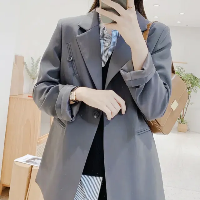 【MsMore】俏佳人長袖西裝氣質休閒寬鬆小個子短版百搭西服#118925(黑/灰/咖)