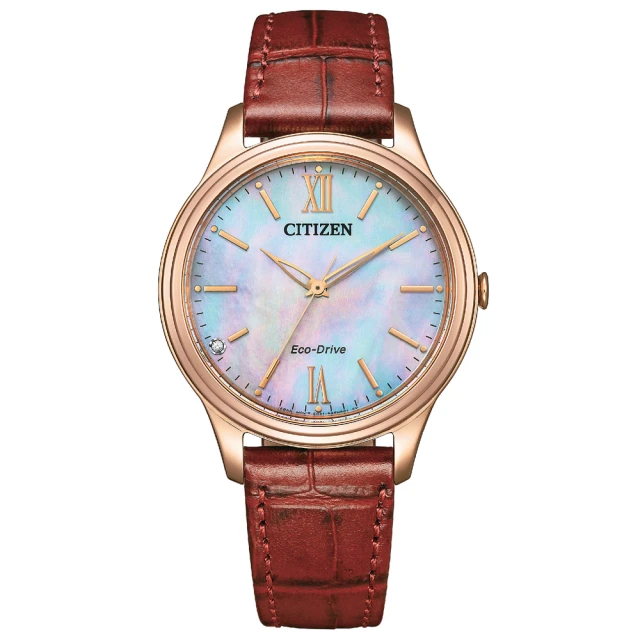 CITIZEN 星辰 LADYS 羅馬大三針白蝶貝水晶光動能女錶/34mm(EM0419-11D)