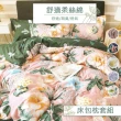 【eyah 宜雅】舒適柔絲綿雙人加大床包枕頭套3件組-6*6.2尺(植物花卉風)