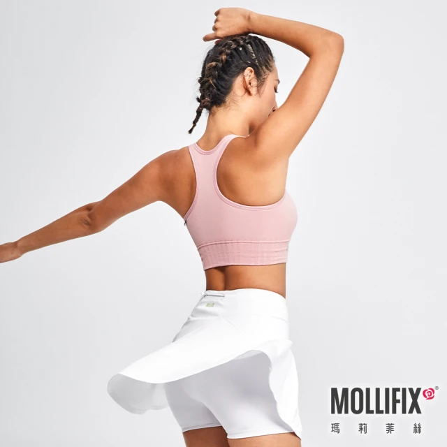 【Mollifix 瑪莉菲絲】A++V領挖背升級包覆BRA、瑜珈服、無鋼圈、開運內衣(灰粉)