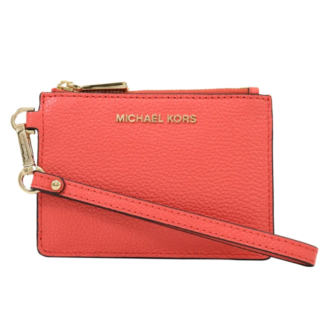 Michael Kors 簡約經典LOGO手提式信用卡透明卡鑰匙零錢包(橘粉)