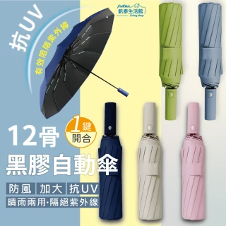 【Finetech 釩泰】12單骨 自動雨傘 莫蘭迪色系(黑膠雨傘 抗UV 防風 晴雨傘)