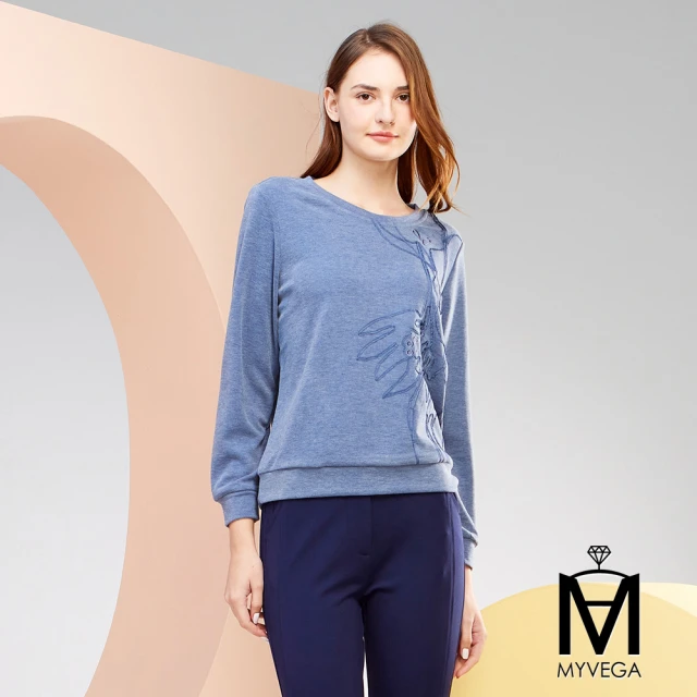 MYVEGA 麥雪爾MYVEGA 麥雪爾 MA太空棉LOGO繡花刷絨上衣-灰藍