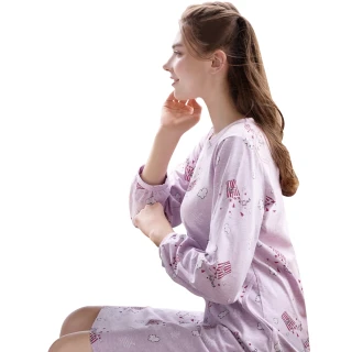 【Wacoal 華歌爾】睡衣-家居系列 M-L花紗純棉針織印花洋裝 LWY48233VS(淺芋紫)