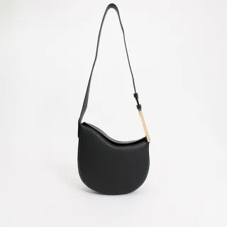 【RABEANCO】RONDA真皮不對稱肩背斜背包(黑)