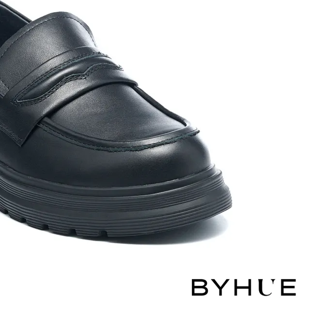 【BYHUE】質感個性純色牛皮軟芯樂福厚底鞋(黑)