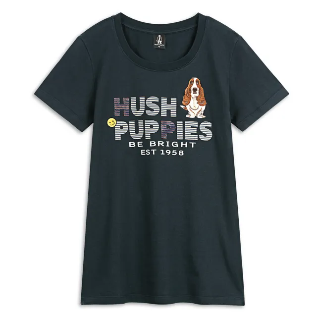 【Hush Puppies】男女裝 T恤 英文字條紋印花棉質短袖T恤(男女款任選)