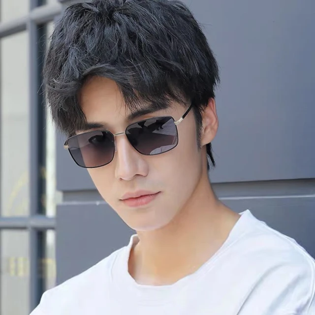 【ALEGANT】韓系穿搭漸層灰茶鈦銀方框寶麗來偏光墨鏡/UV400太陽眼鏡(光感的峭壁雲影)