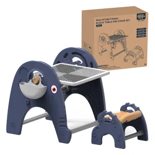 【Playful Toys 頑玩具】豪華版大象積木桌送積木66PCS(磁性畫板 遊戲桌 學習桌)