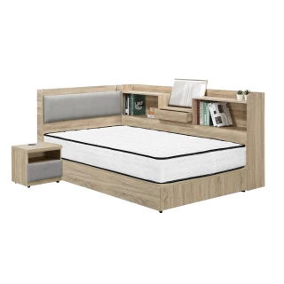 【IHouse】沐森 房間5件組 單大3.5尺(插座床頭+床底+獨立筒床墊+收納床邊櫃+床頭櫃)