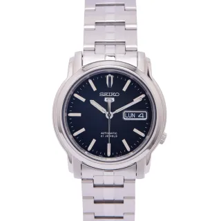 【SEIKO 精工】五號機機芯機械不鏽鋼錶帶手錶-黑面x銀色/37mm(SNKK71K1)