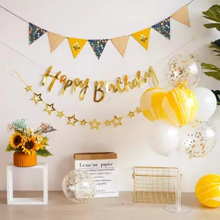 【阿米氣球派對】碎花主題黃生日氣球套餐(氣球 生日氣球 生日佈置)