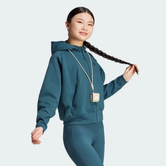 【adidas 愛迪達】外套 女款 運動連帽外套 W Z.N.E. FZ 藍綠 IN5129