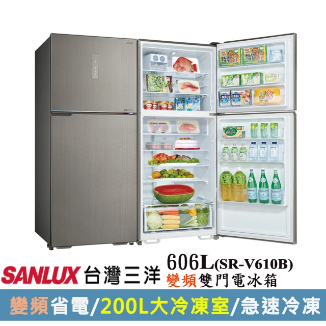 【SANLUX 台灣三洋】◆606公升一級能效變頻雙門冰箱(SR-V610B)