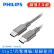 【Philips 飛利浦】2入組-TYPE-C to TYPE-C充電線125cm(DLC4548C)