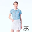 【KING GOLF】網路獨賣款-女款小圓點印花LOGO撞色涼感短袖POLO衫/高爾夫球衫(藍色)