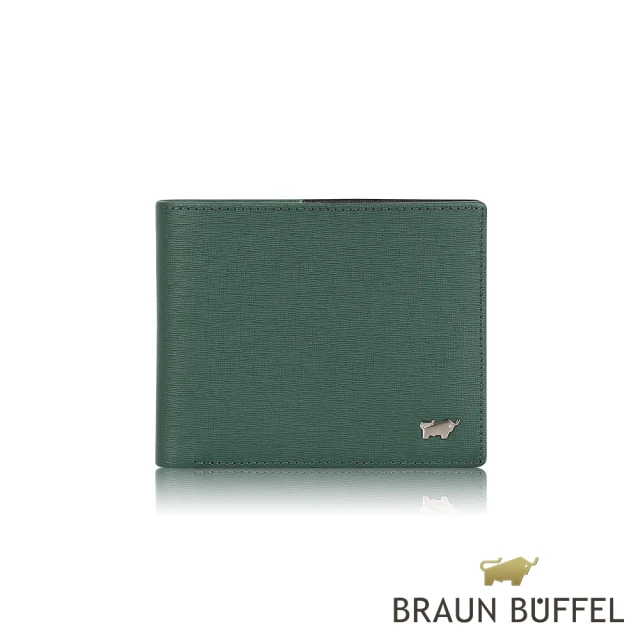 BRAUN BUFFEL 德國小金牛 台灣總代理 瓦拉頓 8卡中翻零錢袋皮夾-深綠色(BF397-318-TG)