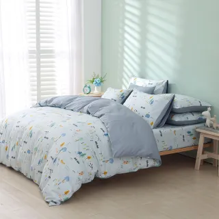 【HongYew 鴻宇】100%美國棉 薄被套床包組-小農場 藍(雙人)