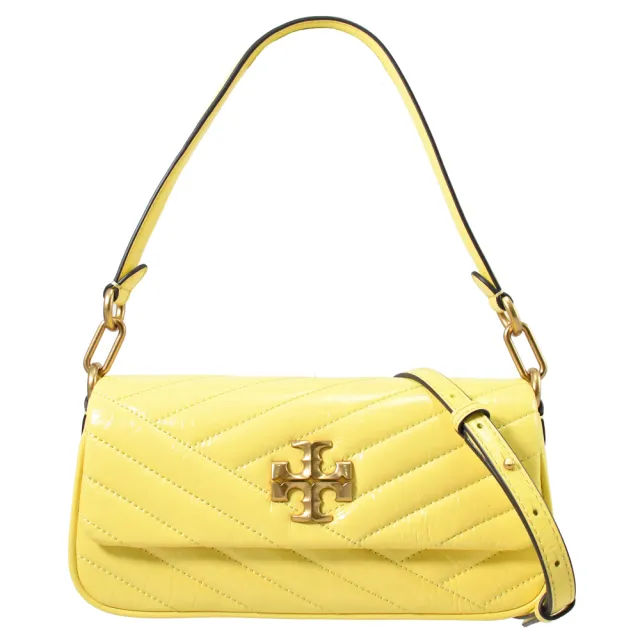【TORY BURCH】經典雙T LOGO絎縫皮革手提包肩背包兩用包(黃)