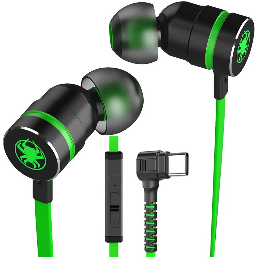 【Bill Case】L型90度霸王蛛電競版HF高敏立體聲線控鋁合金Type-C耳機(菁綠 118公分)