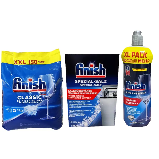 【FINISH】3公斤濃縮洗碗粉+軟化鹽1.2公斤+光潔劑800ml(平輸品)
