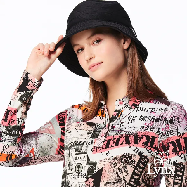 【Lynx Golf】女款潮流百搭日本進口布料花紋造型遮陽時尚筒帽可調節式漁夫帽(黑色)
