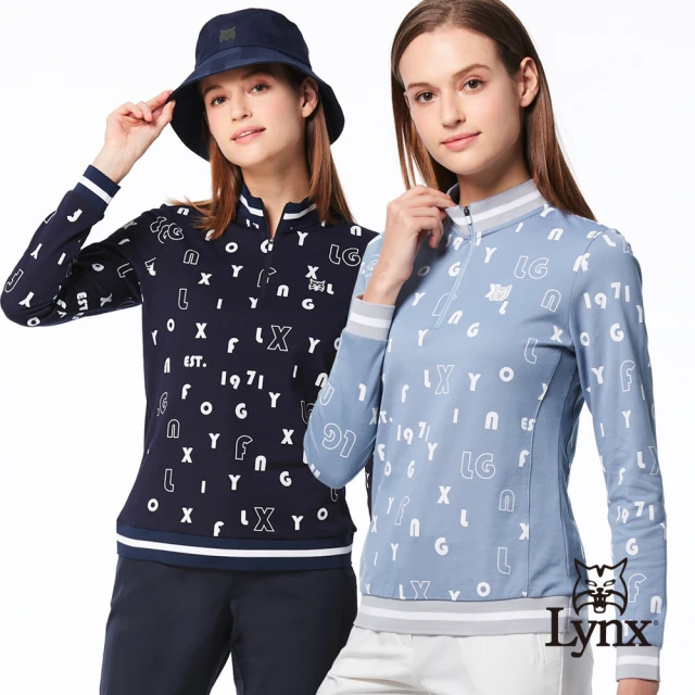 Lynx Golf 女款舒適修身門襟蓋布帽緣繡花造型拉鍊口袋