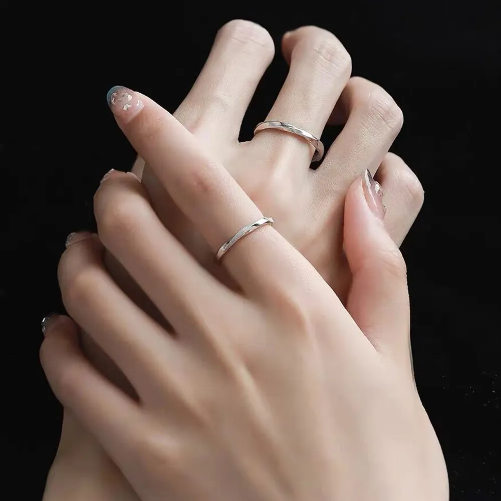 【MoonDy】純銀戒指 素戒指 訂婚戒指 情侶戒指 對戒 結婚戒指 銀戒指 細戒指 磨砂戒指 可調式戒指