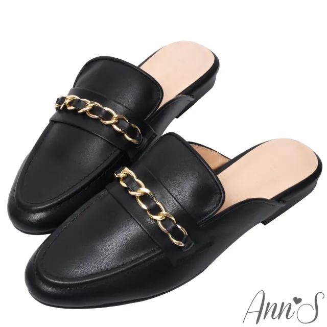 【Ann’S】質感真小羊皮優雅金鍊穆勒鞋-版型偏小(黑)