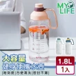 【MY LIFE 漫遊生活】大容量附刻度健身便攜水壺-1800ML(隨身杯)