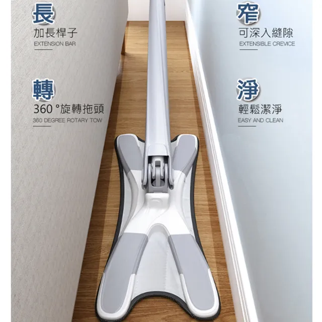 【黑魔法】X型免手洗旋擰乾溼平板拖把x2(+贈拖把布x2)