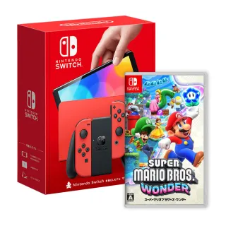 【Nintendo 任天堂】Switch OLED 瑪利歐亮麗紅特仕機+超級瑪利歐兄弟驚奇(台灣公司貨)