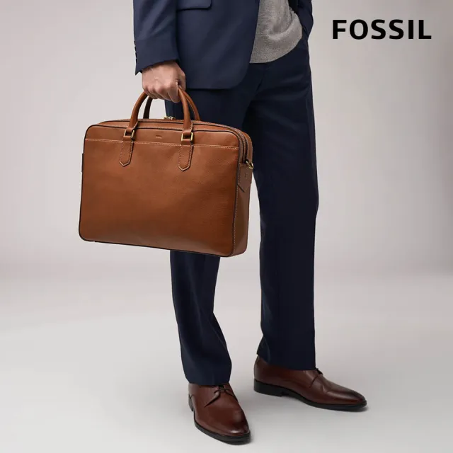 【FOSSIL 官方旗艦館】Asher 真皮公事包-咖啡色 MBG9614210