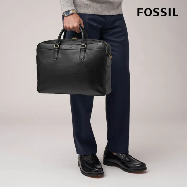 【FOSSIL 官方旗艦館】Asher 真皮公事包-黑色 MBG9614001