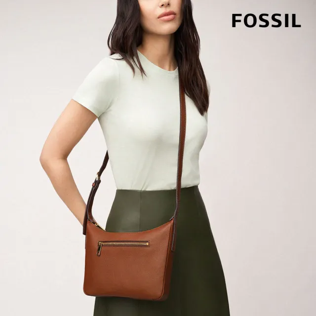 【FOSSIL 官方旗艦館】Cecilia 真皮輕盈拉鍊側背包-棕色 ZB1889200