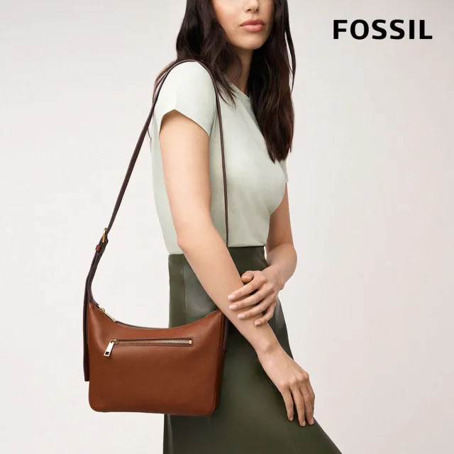 【FOSSIL 官方旗艦館】Cecilia 真皮輕盈拉鍊側背包-棕色 ZB1889200